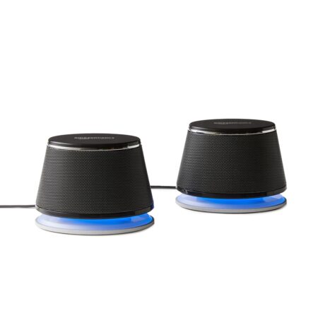 Amazon Basics USB-Powered Stereo 2.0 Speakers for PC/Laptop, 3.5mm Aux Input, Black