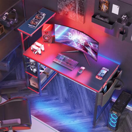 Bestier 44" LED Gaming Desk for Small Spaces - Ideal PC Desk for Gamers