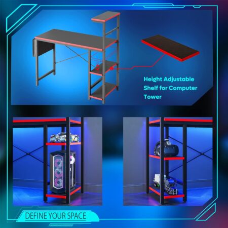Bestier 44" LED Gaming Desk for Small Spaces - Ideal PC Desk for Gamers