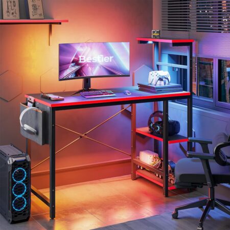 Bestier 44" LED Gaming Desk for Small Spaces - Ideal PC Desk for Gamers