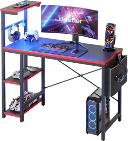 Bestier 44" LED Gaming Desk for Small Spaces - Ideal PC Desk for Gamers