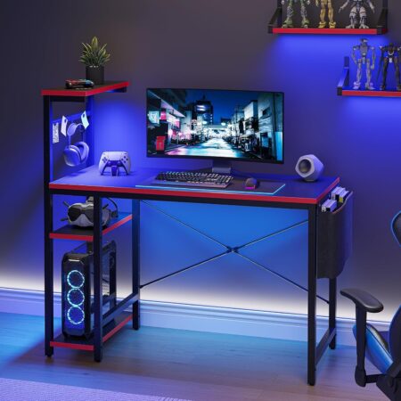 Bestier 44" LED Gaming Desk for Small Spaces - Ideal PC Desk for Gamers