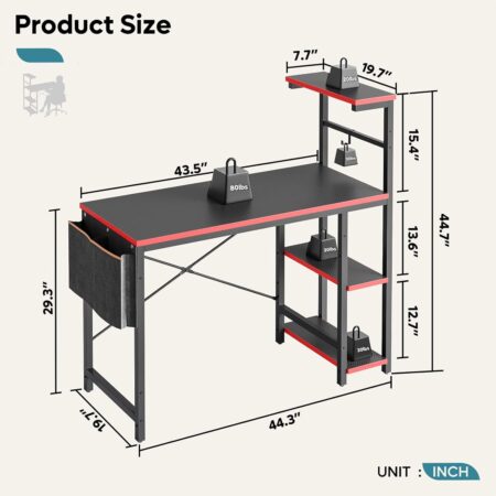 Bestier 44" LED Gaming Desk for Small Spaces - Ideal PC Desk for Gamers