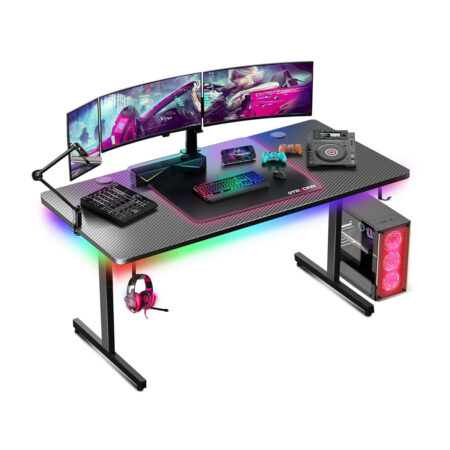 GTRACING 55" LED Gaming Desk with Mouse Pad - Spacious Computer Desk for Home Office