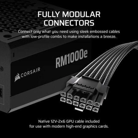CORSAIR RM1000e (2025) Fully Modular Low-Noise ATX Power Supply with 12V-2x6 Cable & PCIe 3.1