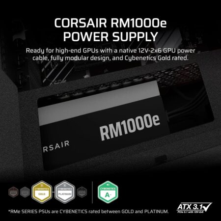 CORSAIR RM1000e (2025) Fully Modular Low-Noise ATX Power Supply with 12V-2x6 Cable & PCIe 3.1