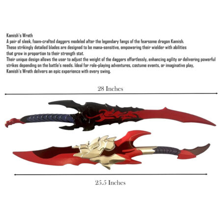 Solo Leveling 2-Piece Medieval Fantasy Kamish Wrath Foam Dagger Set for Cosplay and Collection