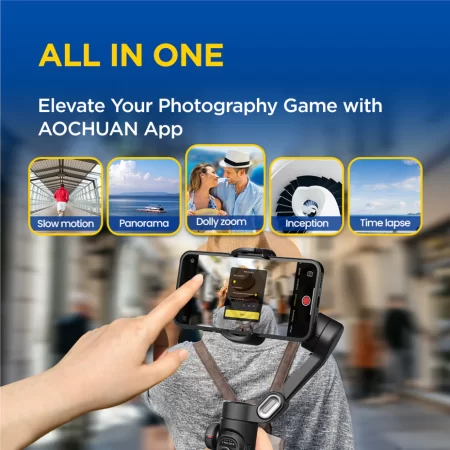 AOCHUAN Smart XE - 3-Axis Smartphone Stabilizer | Gimbal with Gesture Control and Face Tracking
