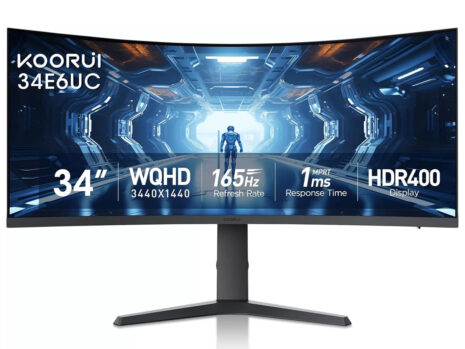 KOORUI 34E6UC – 34″ Curved Ultrawide WQHD Gaming Monitor 165Hz, 1000R, 1ms