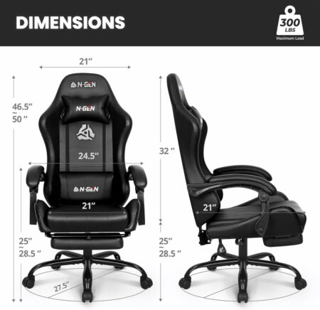 N-GEN GAMING High Back Recliner: Video Gaming Chair with Footrest & Lumbar Support for Home Office