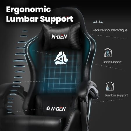 N-GEN GAMING High Back Recliner: Video Gaming Chair with Footrest & Lumbar Support for Home Office