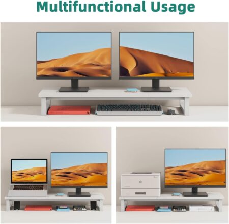 39-Inch Dual Monitor Wooden Stand Riser for 2 Screens – Large Computer Monitor Stand