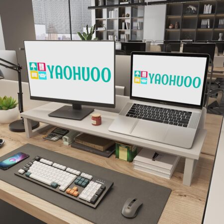 39-Inch Dual Monitor Wooden Stand Riser for 2 Screens – Large Computer Monitor Stand