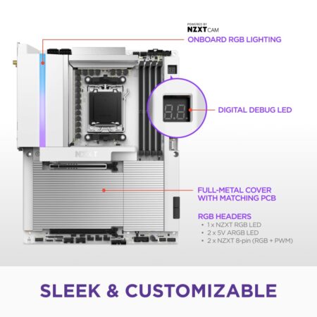 NZXT N9 X870E - ATX Motherboard for Ryzen 7000/8000/9000, DDR5, 4x M.2, 20+2+1 Power Stages