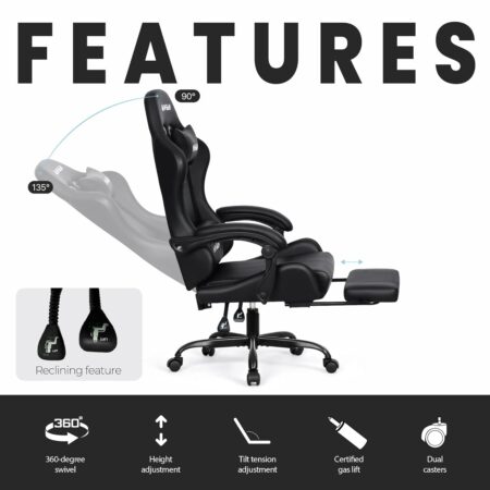 N-GEN GAMING High Back Recliner: Video Gaming Chair with Footrest & Lumbar Support for Home Office