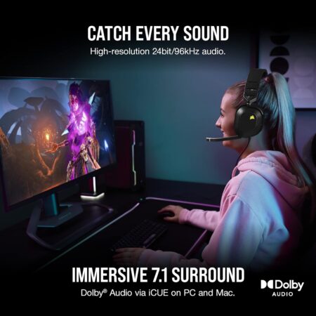 Corsair HS80 RGB USB Gaming Headset with Dolby 7.1 Surround Sound - Broadcast-Grade Audio
