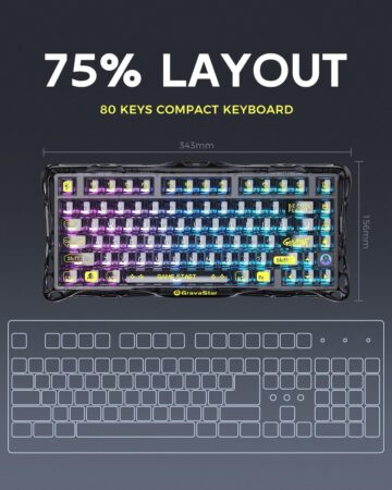 GravaStar Mercury K1 Lite 75% Tri-Mode Gaming Keyboard: 2.4GHz/Bluetooth/Wired, Gasket Design
