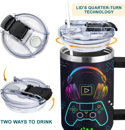 40oz Gamer Tumbler With Handle & Straw - Gift for Men and Teen Gamers