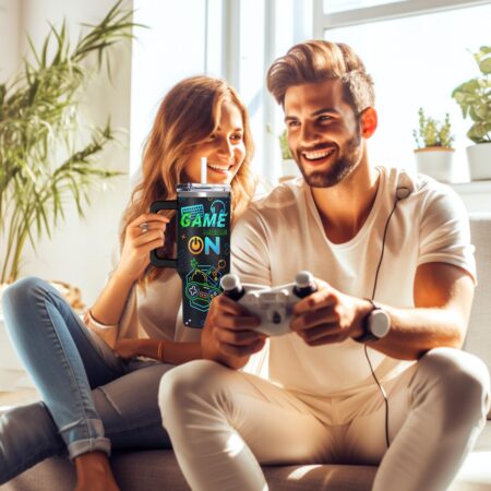40oz Gamer Tumbler With Handle & Straw - Gift for Men and Teen Gamers