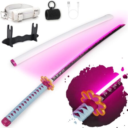 RENGENG 40-Inch Light Up Sword - Rechargeable Plastic Replica with Belt & Stand