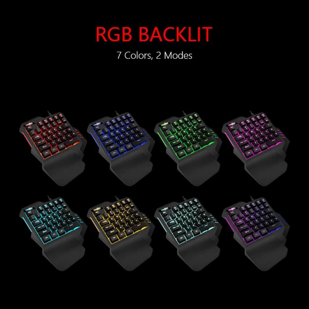 RedThunder Ergonomic One-Handed RGB Gaming Keyboard - 35-Key Portable Mini Keypad
