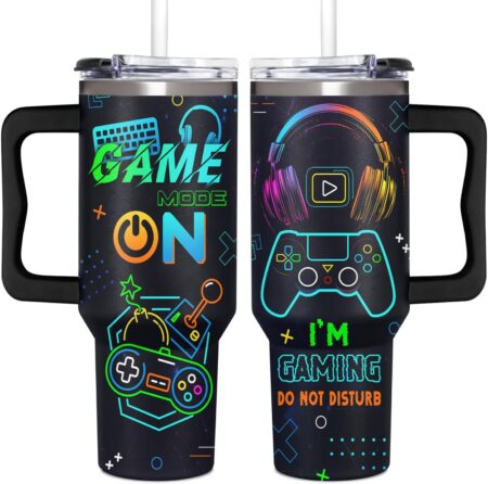 40oz Gamer Tumbler With Handle & Straw - Gift for Men and Teen Gamers