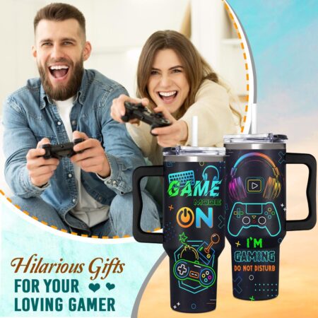 40oz Gamer Tumbler With Handle & Straw - Gift for Men and Teen Gamers
