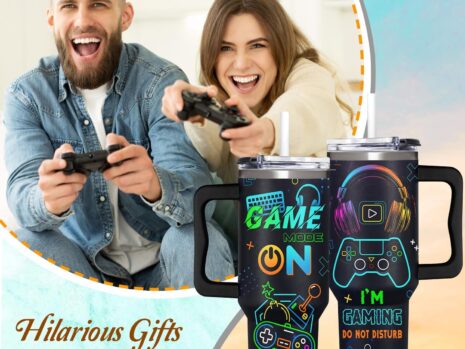 40oz Gamer Tumbler With Handle & Straw – Gift for Men and Teen Gamers
