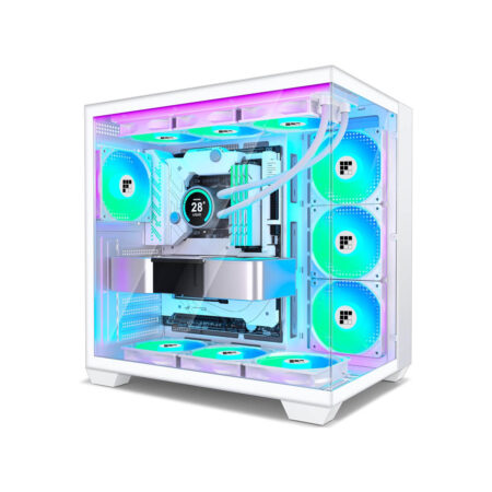F600 ATX Mid-Tower Gaming Case - 7 Pre-Installed PWM ARGB Fans & 270° Panoramic Glass