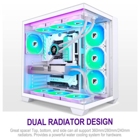 F600 ATX Mid-Tower Gaming Case - 7 Pre-Installed PWM ARGB Fans & 270° Panoramic Glass