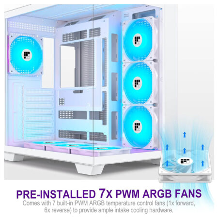 F600 ATX Mid-Tower Gaming Case - 7 Pre-Installed PWM ARGB Fans & 270° Panoramic Glass