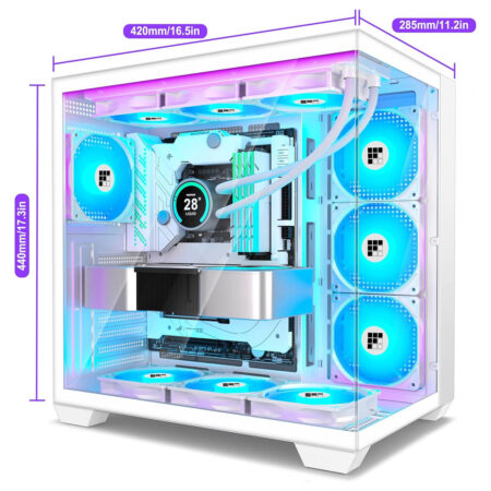 F600 ATX Mid-Tower Gaming Case - 7 Pre-Installed PWM ARGB Fans & 270° Panoramic Glass