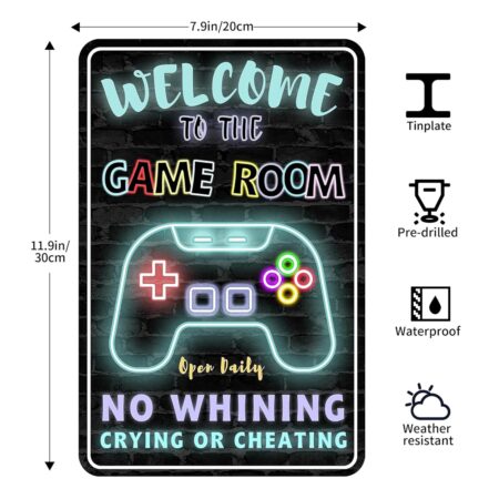 Gamer Wall Decor Metal Sign - 12" x 8" Aluminum Gaming Room Decor for Boys & Bedrooms