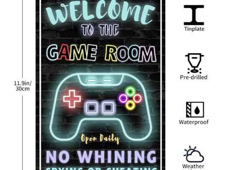 Gaming Room Metal Sign – 12x8inch Aluminium Wall Décor for Boys, Gamers, Man Caves