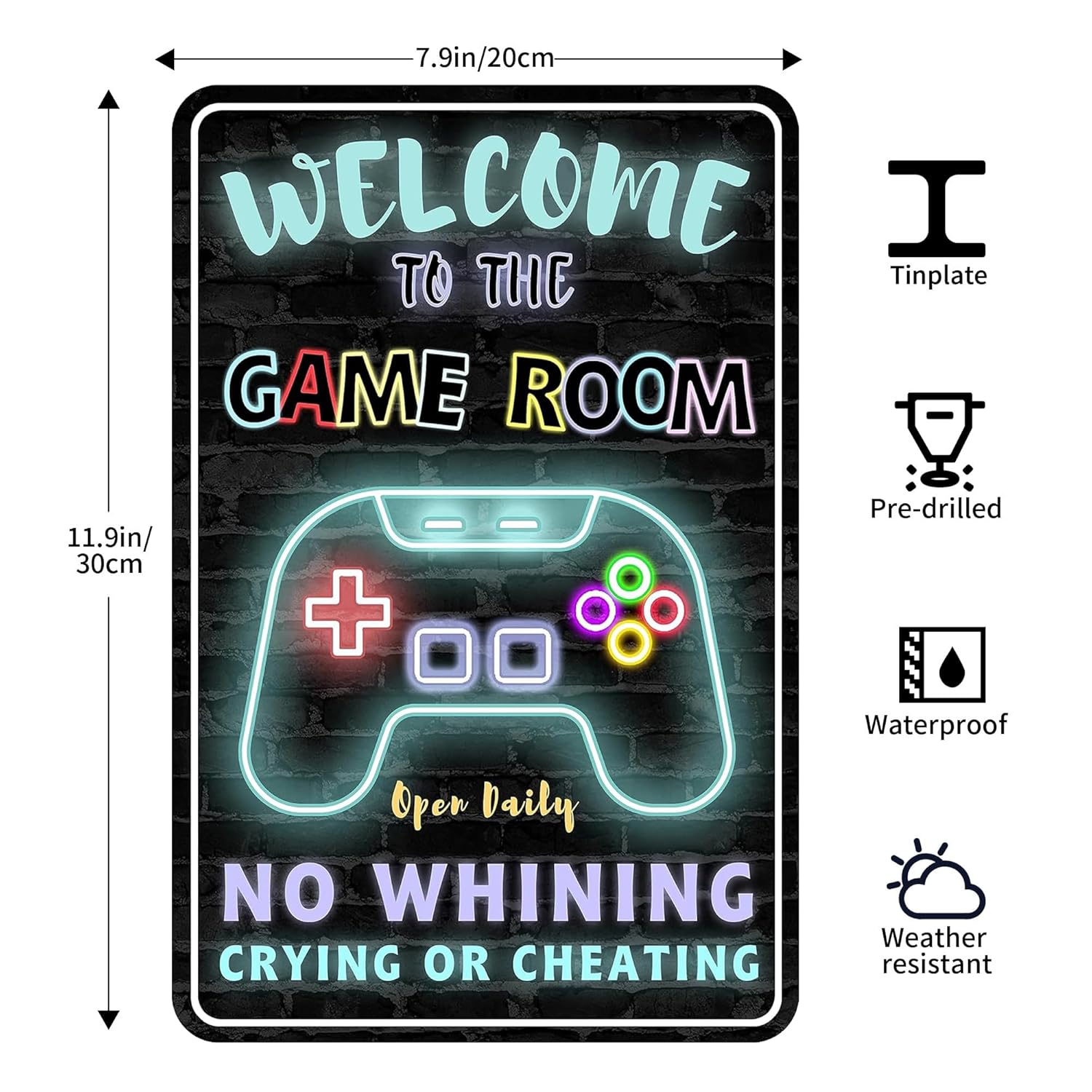 Gamer Wall Decor Metal Sign - 12" x 8" Aluminum Gaming Room Decor for Boys & Bedrooms