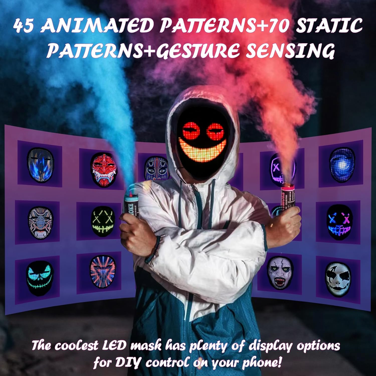 LED Mask, Customizable LED Face Mask, 45 Dynamic Modes, 70 Images, App Controlled