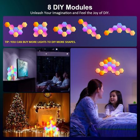 8 Pack RGB Hexagon LED Wall Lights - Unique Room Decor & Perfect Gift Idea