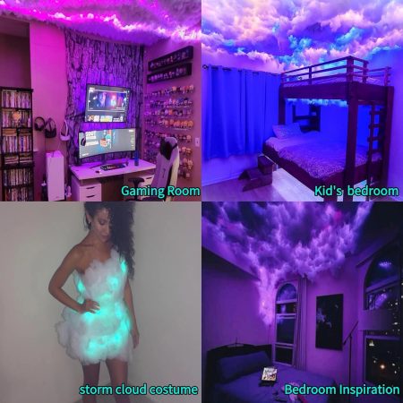 3D Thunder Cloud LED Ceiling Lights with Music Sync - Cotton Kits for Ultimate Ambiance