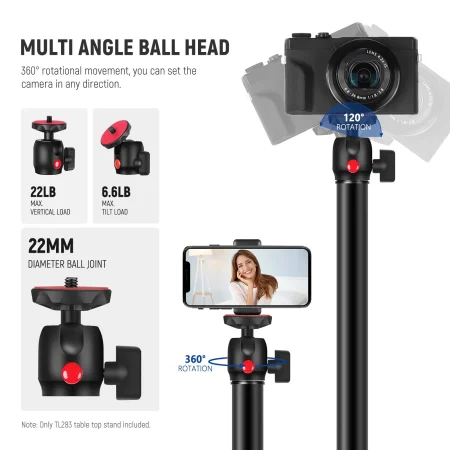 NEEWER Table-Mounted Camera / Light Stand (TL283) with Phone Holder, Telescopic C Clamp (17"-40"/43-102cm)
