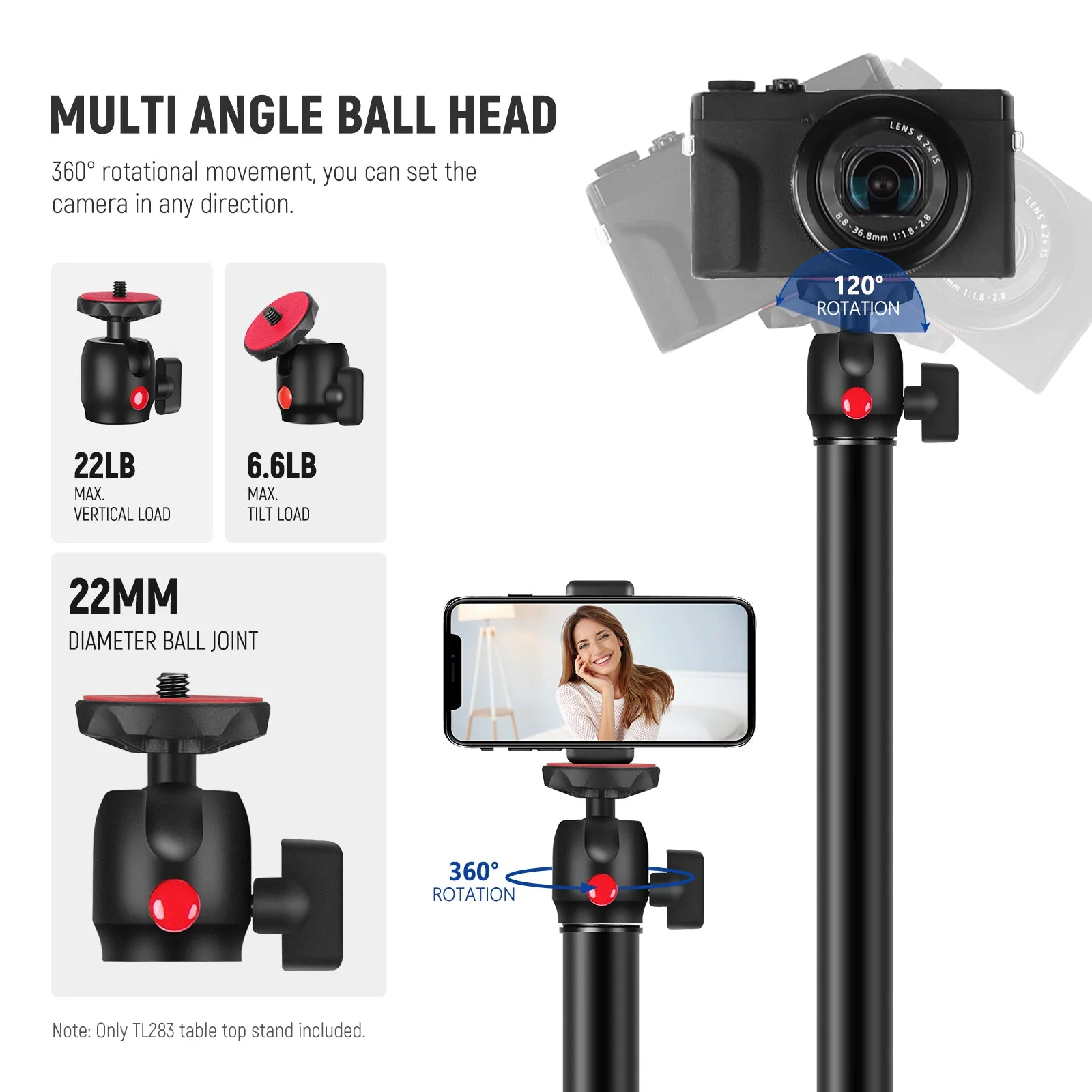 NEEWER Table-Mounted Camera / Light Stand (TL283) with Phone Holder, Telescopic C Clamp (17"-40"/43-102cm)