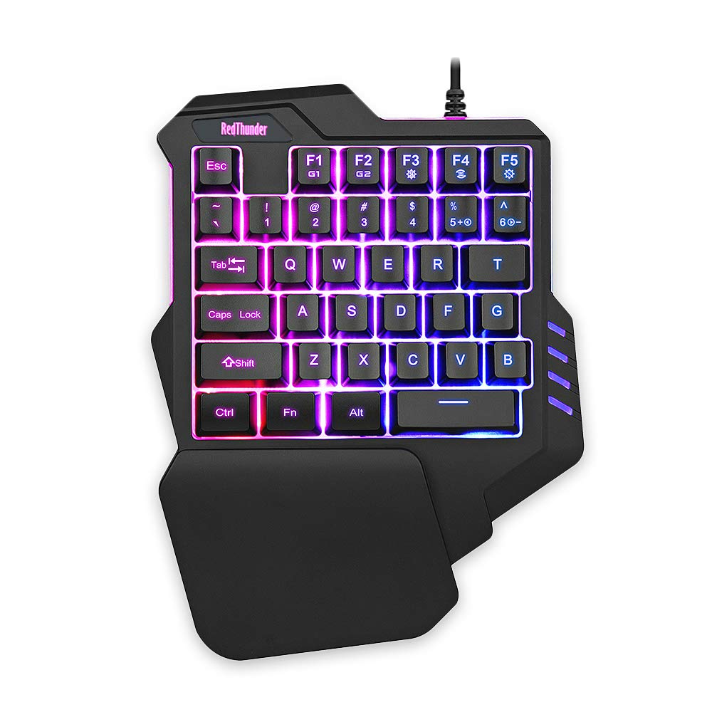 RedThunder Ergonomic One-Handed RGB Gaming Keyboard - 35-Key Portable Mini Keypad