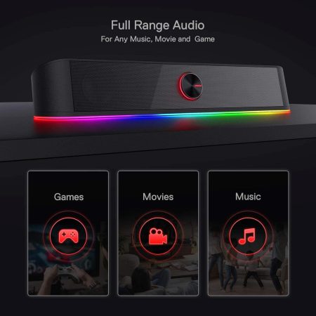 Redragon GS560 RGB Desktop Soundbar: 2.0 Channel Speaker with Dynamic Lighting Effects