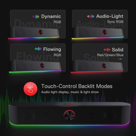 Redragon GS560 RGB Desktop Soundbar: 2.0 Channel Speaker with Dynamic Lighting Effects